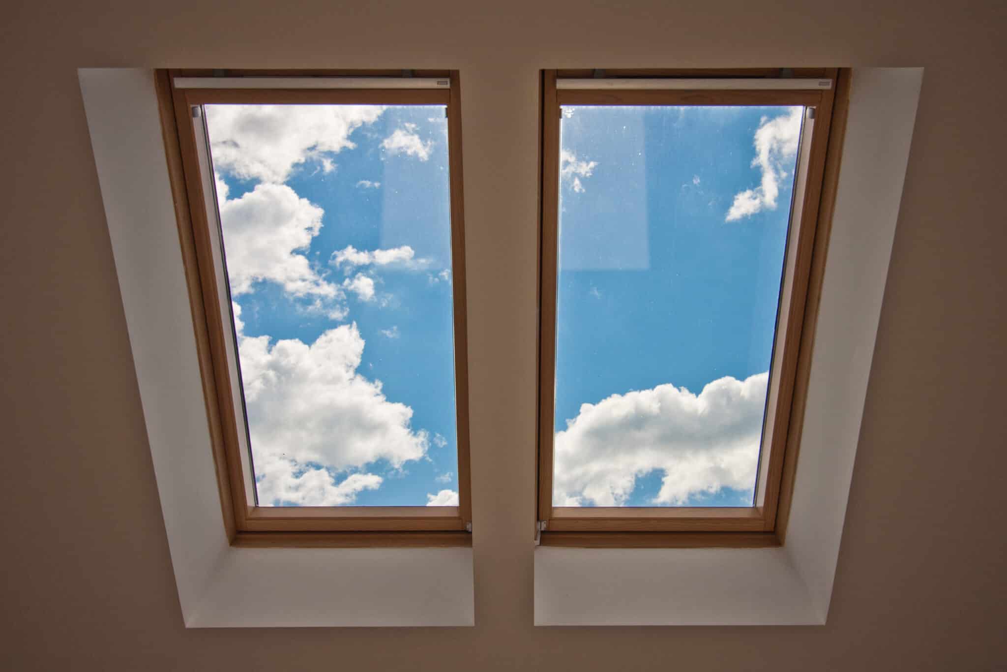 The sky through a skylight in a house