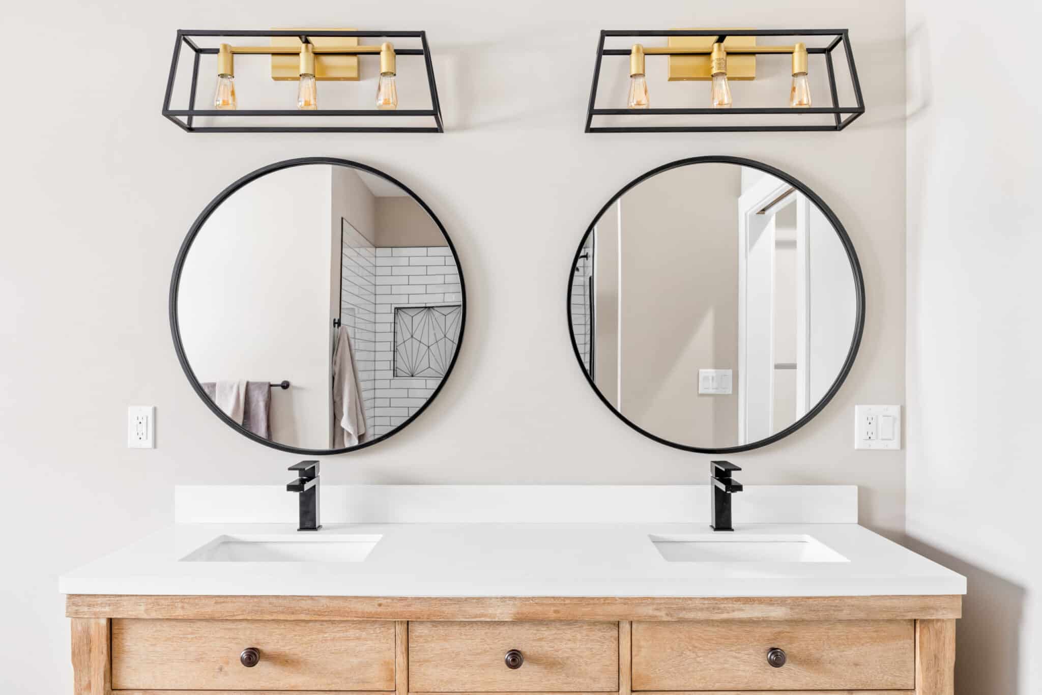 New mirrors in a bathroom remodel.