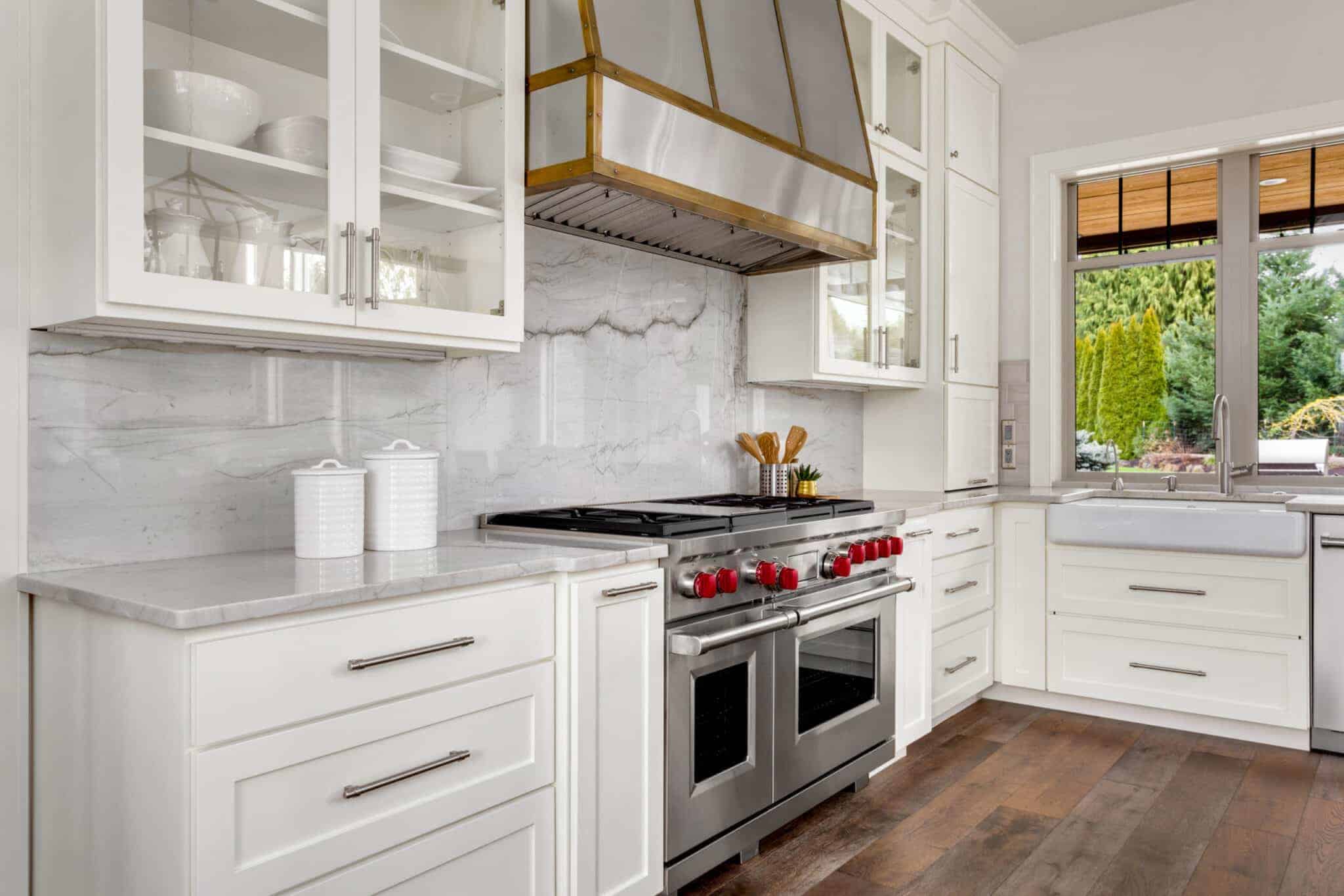 Gorgeous kitchen with glass cabinet doors